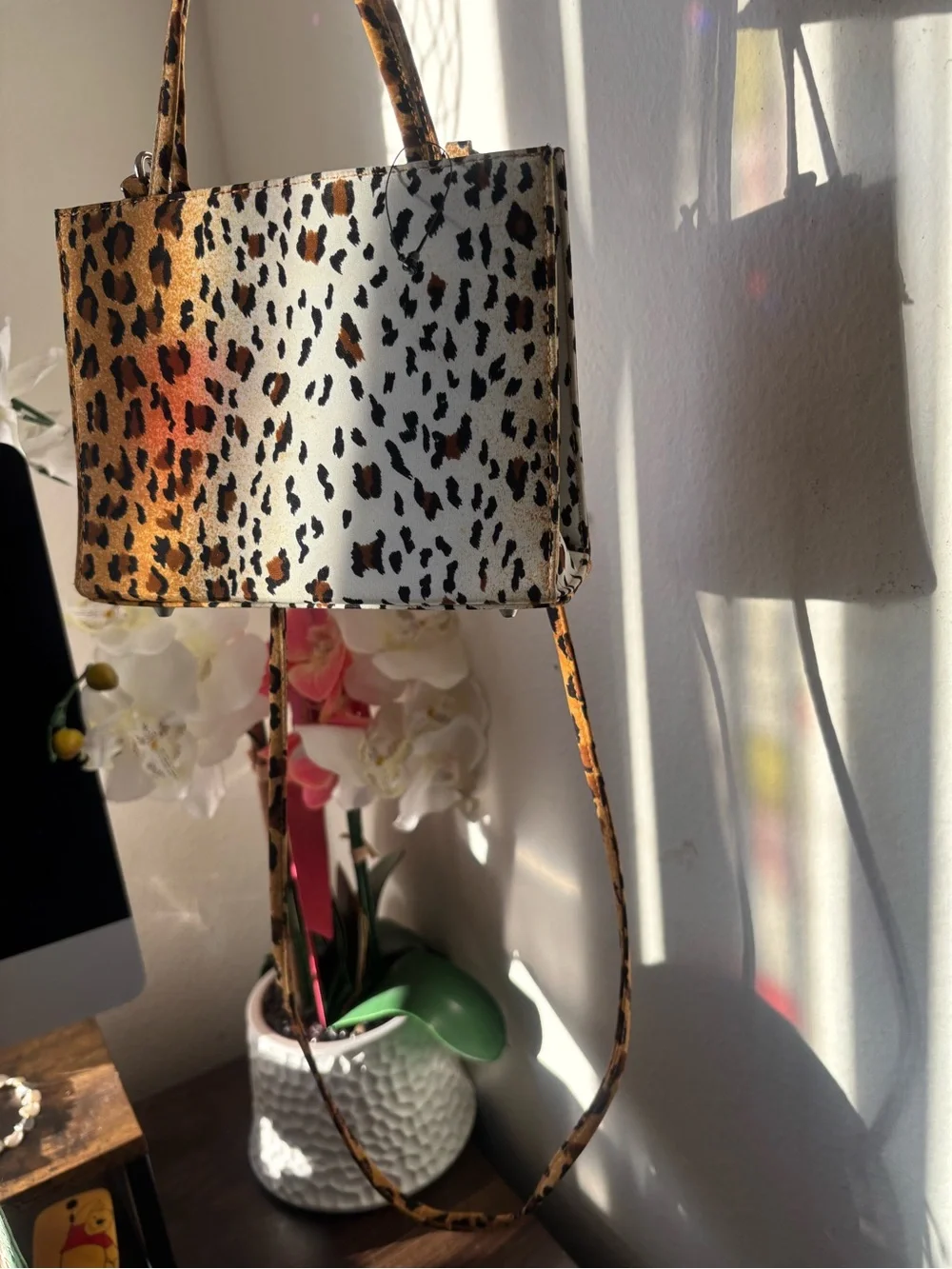 Leopard Print Crossbody Bag - White and Brown Animal Print